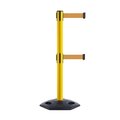 Montour Line Stanchion Dual Belt Barr. Rubber Base Yellow Post 9ft.Brown Belt MSR630D-YW-BN-90